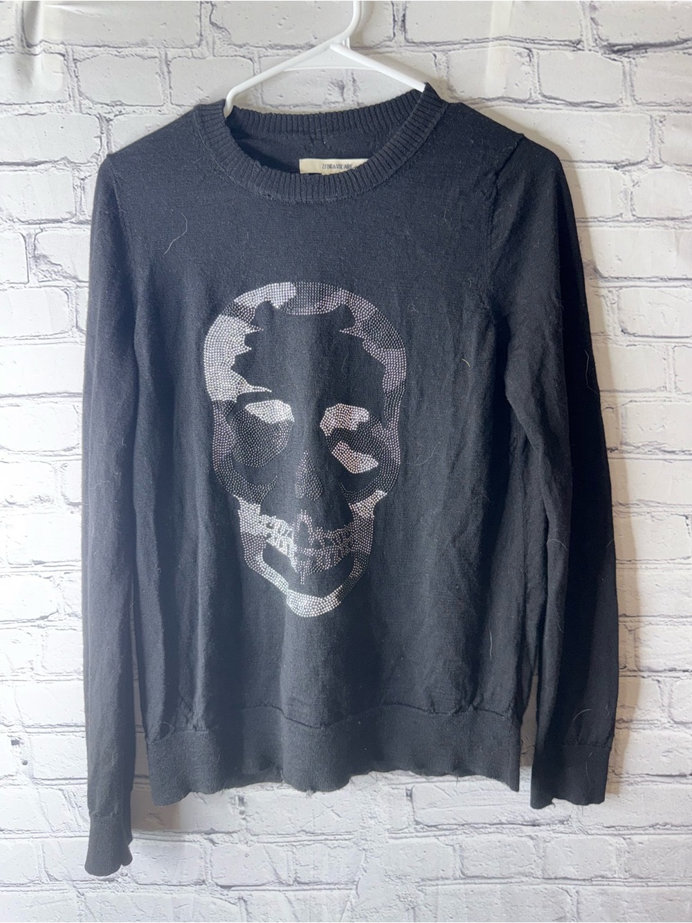 Women’s zadig and Voltaire miss camo Black Skull Graphic Sweater small